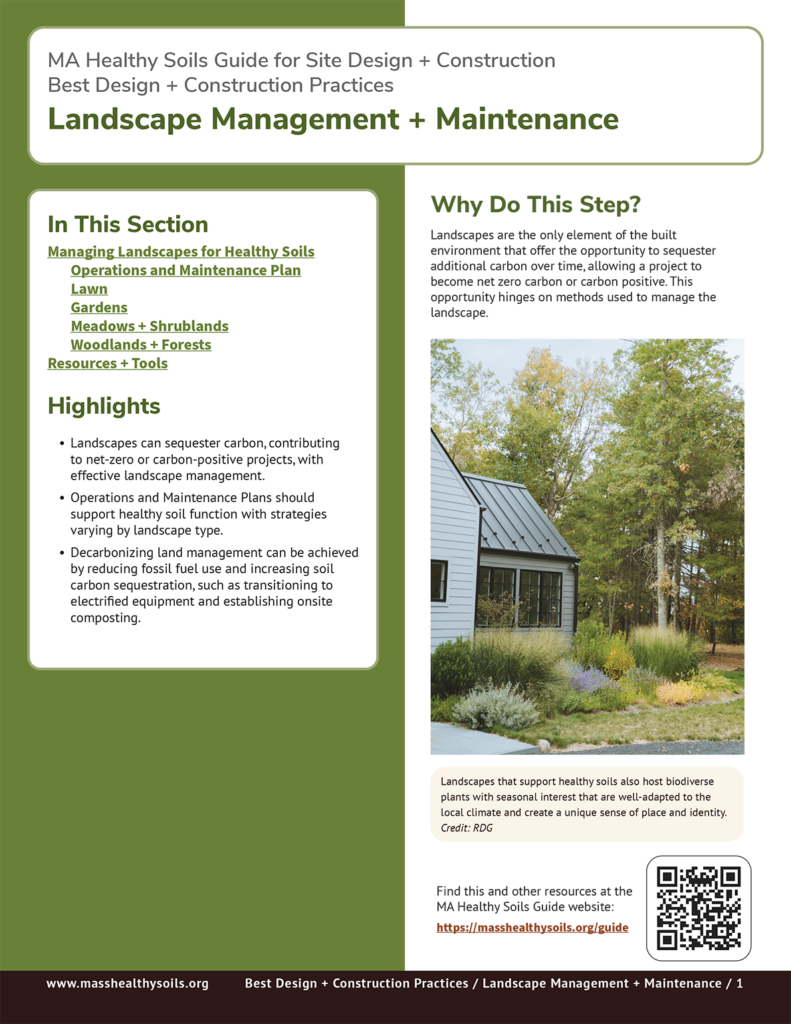 Front page of the Landscape Management and Maintenance section of the Healthy Soils Guide for Design + Construction