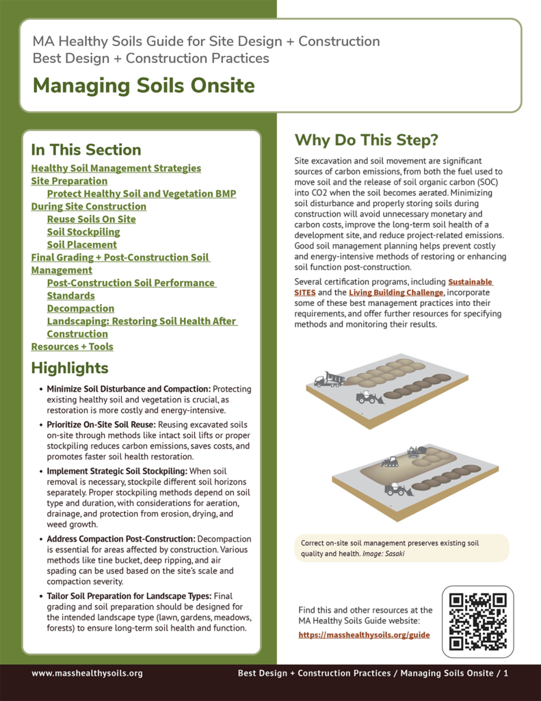 Front page of the Managing Soils Onsite section of the Healthy Soils Guide for Design + Construction