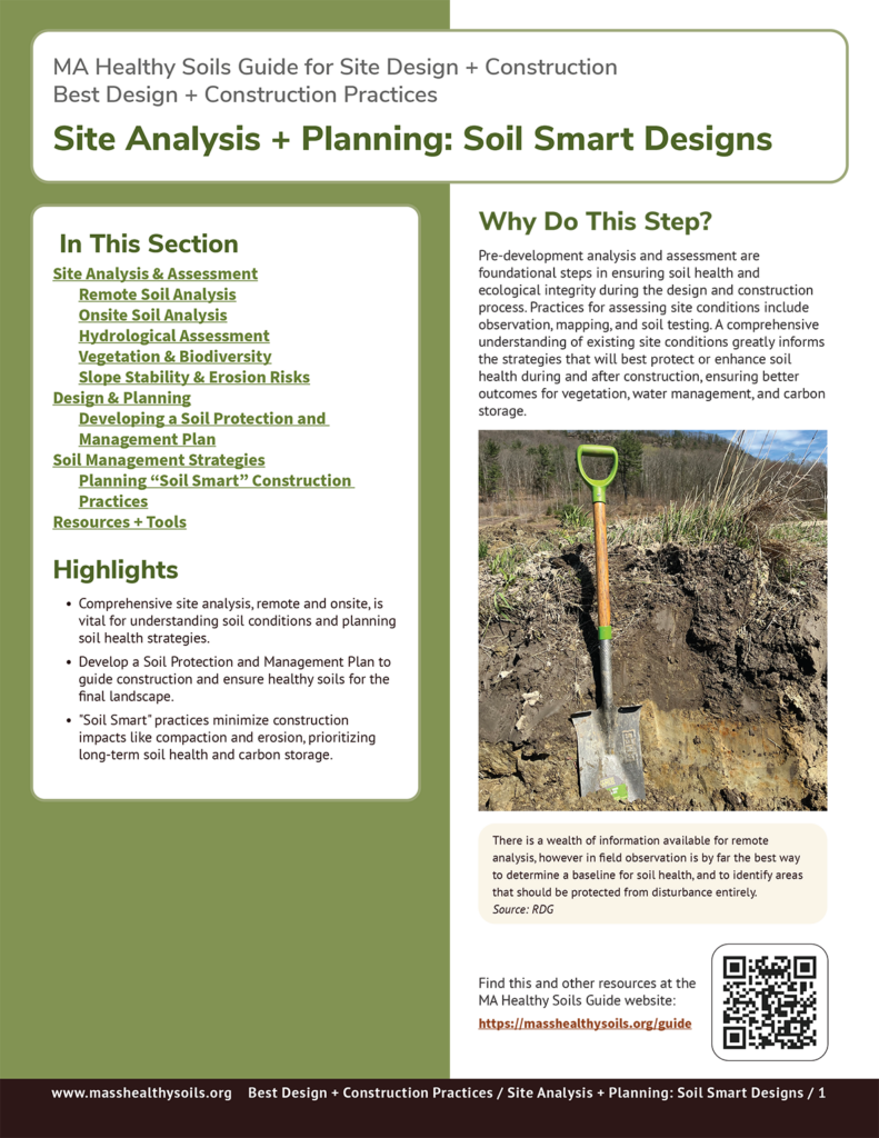 Front page of the Site Analysis: Soil Smart Designs section of the Healthy Soils Guide for Design + Construction