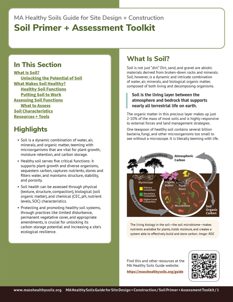 Front page of the Soil Primer and Assessment Toolkit section of the Healthy Soils Guide for Design + Construction