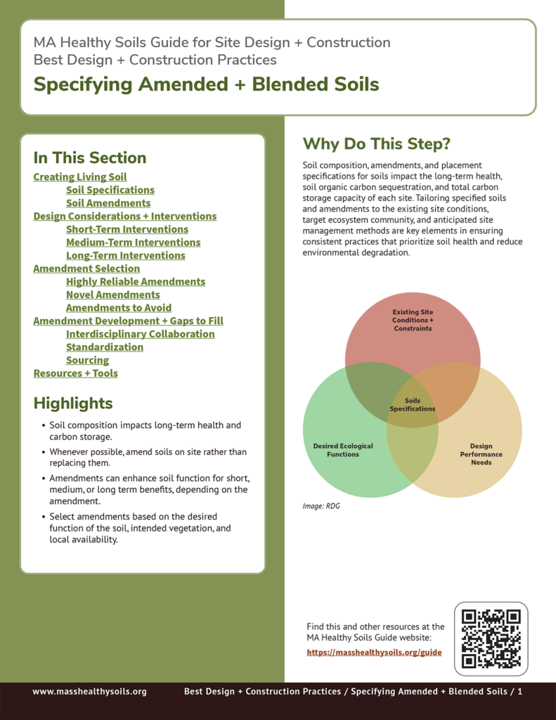 Front page of the Specifying Amended and Blended Soils section of the Healthy Soils Guide for Design + Construction